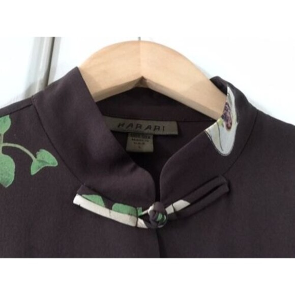 Harari 100% Silk Art Deco Japanese Print Maxi Dress Brown Size L made In US - Picture 4 of 7